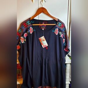 Johnny Was Pintuck EMBROIDERED Blouse NEW NWT